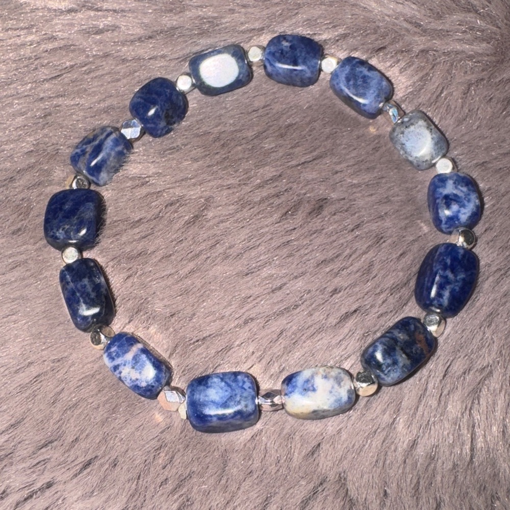 Sodalite Intuition Blue Gemstone Beaded Bracelet - Picture 3 of 13